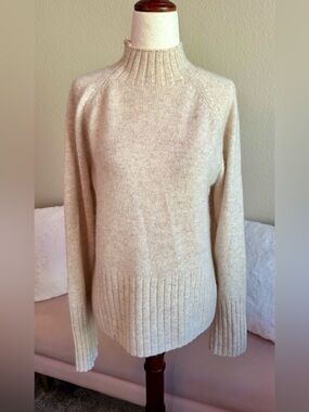 LOFT 100% Cashmere Sweater Women’s Size S Oatmeal Cream Mock Neck Luxury Soft